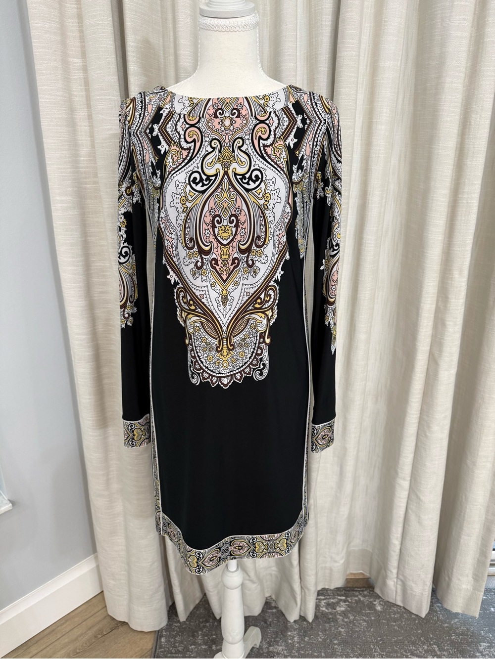Black Paisley-Print Long Sleeve Dress - Women's